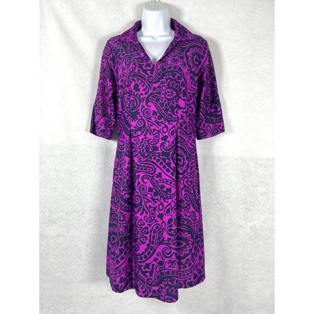 Jude Connally Dress Womens Small Purple Black Shift Floral 3/4 Sleeves V-Neck